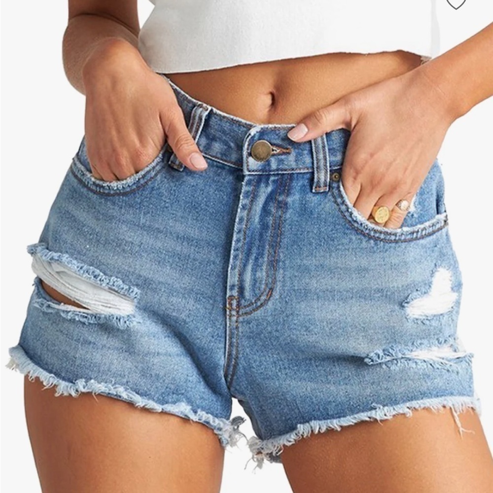 Billabong Light Blue Distressed High-Rise Denim Shorts